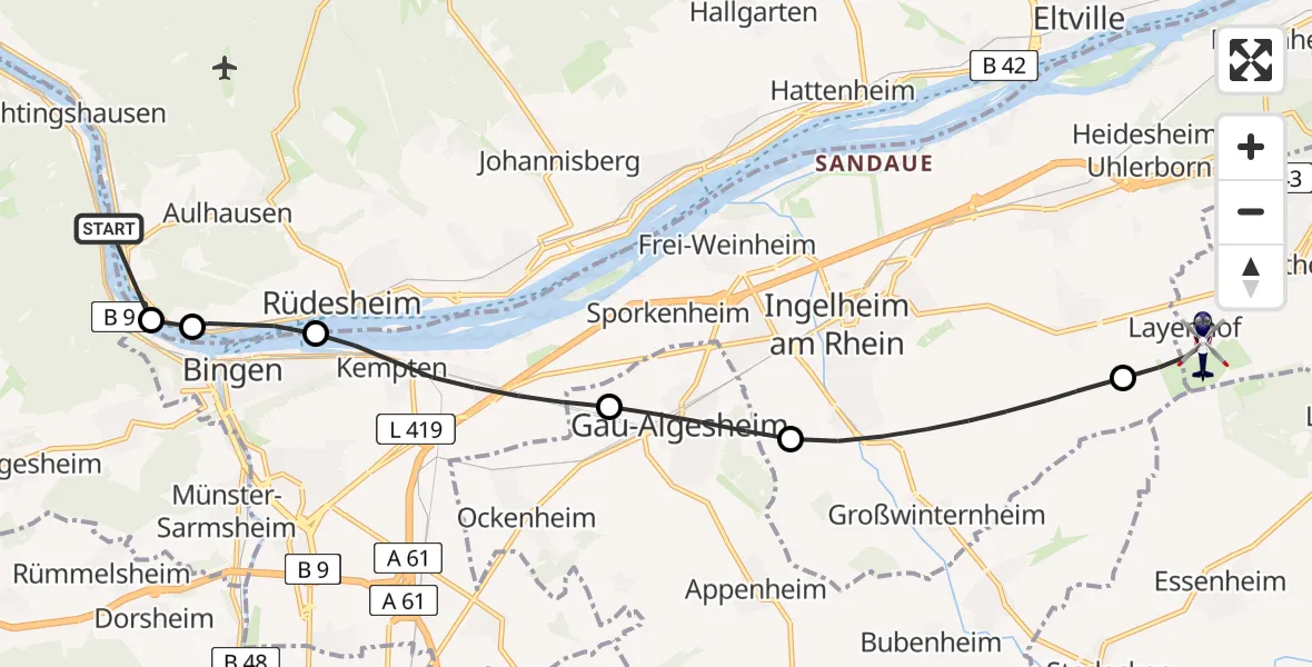 Flugroute Polizeihubschrauber Trechtingshausen - Mainz-Finthen Flugplatz, 28 Mai 2026, 12:52
