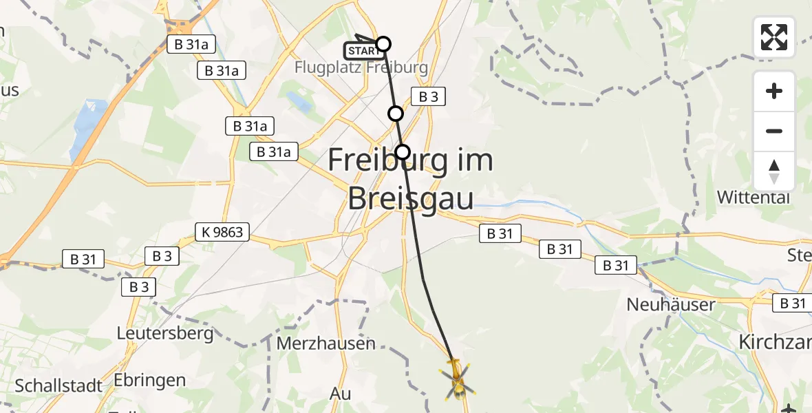 Flugroute Rettungshubschrauber Freiburg im Breisgau Flugplatz - Freiburg im Breisgau, 28 Mai 2026, 13:02