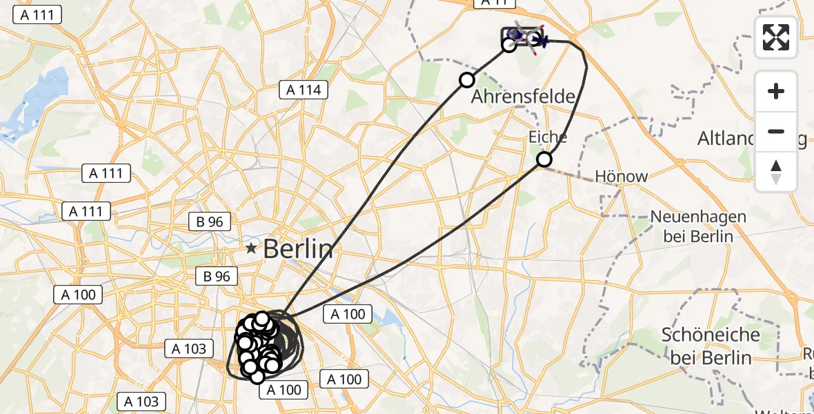 Flugroute Polizeihubschrauber Ahrensfelde Hubschrauberlandeplatz - Ahrensfelde Hubschrauberlandeplatz, 28 Mai 2026, 13:03