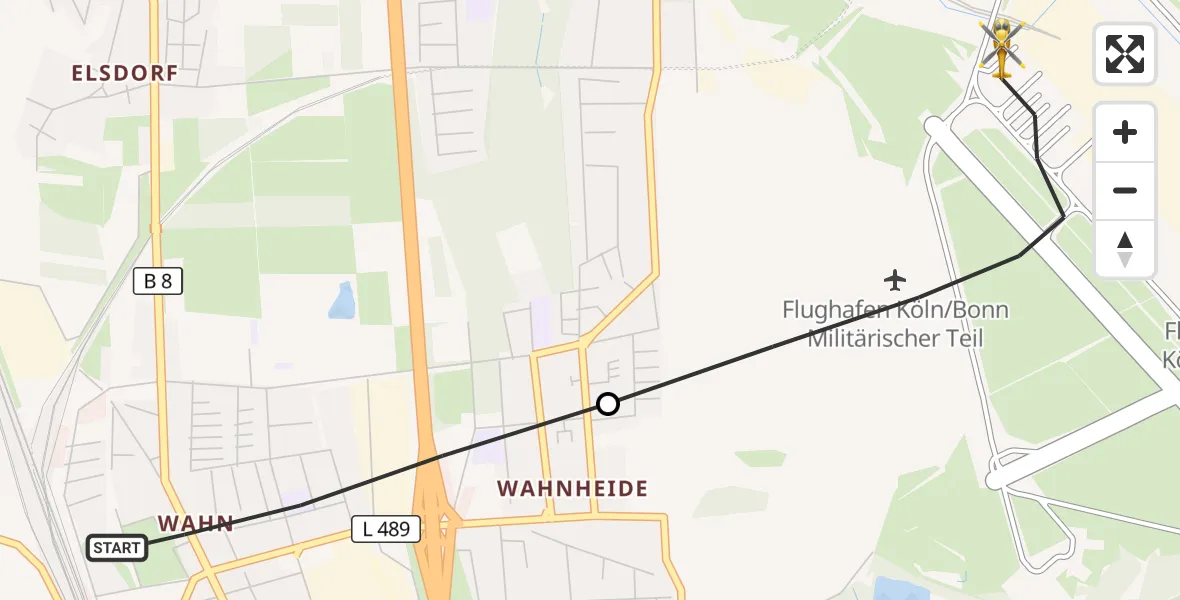 Flugroute Rettungshubschrauber Köln - Köln Bonn Flughafen, 28 Mai 2026, 13:03