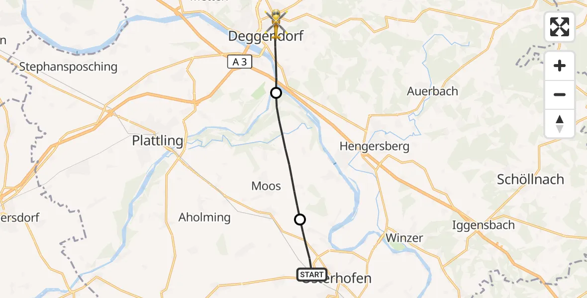 Flugroute Rettungshubschrauber Osterhofen - Deggendorf, 28 Mai 2026, 13:05