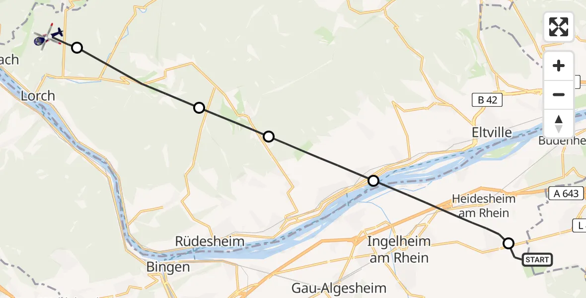Flugroute Polizeihubschrauber Mainz-Finthen Flugplatz - Lorch, 28 Mai 2026, 13:10