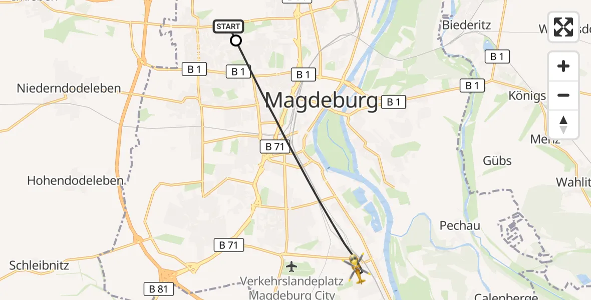 Flugroute Rettungshubschrauber Magdeburg Hospital - Magdeburg, 28 Mai 2026, 13:10