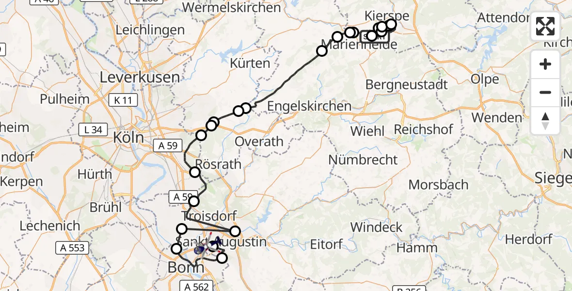 Flugroute Polizeihubschrauber Marienheide - Bonn-Hangelar Flugplatz, 28 Mai 2026, 13:16