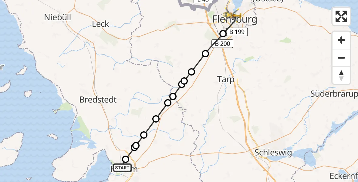 Flugroute Rettungshubschrauber Husum - Flensburg, 28 Mai 2026, 13:21