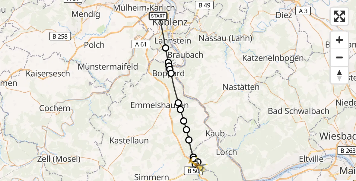 Flugroute Rettungshubschrauber Koblenz - Dichtelbach, 28 Mai 2026, 13:23