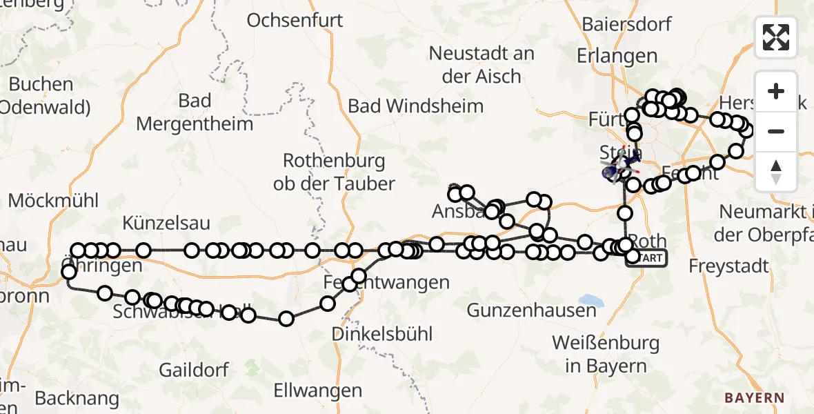 Flugroute Polizeihubschrauber Roth - Nürnberg, 28 Mai 2026, 13:29