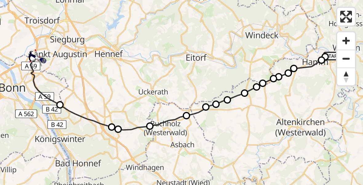 Flugroute Polizeihubschrauber Wissen - Sankt Augustin, 28 Mai 2026, 13:32