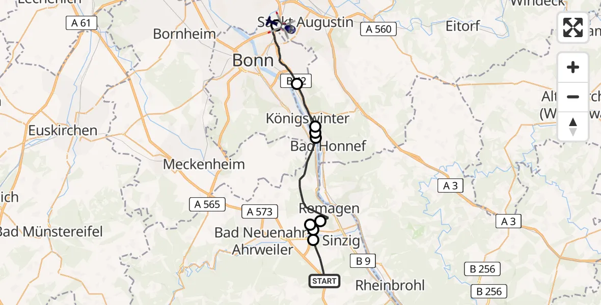 Flugroute Polizeihubschrauber Sinzig - Sankt Augustin, 28 Mai 2026, 13:34
