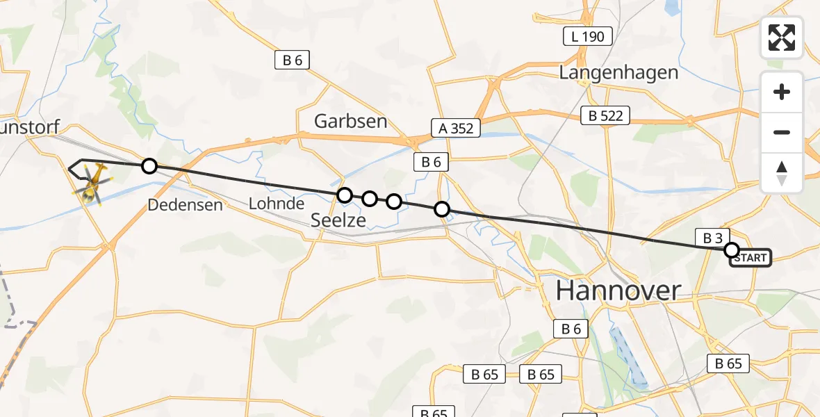 Flugroute Rettungshubschrauber Hannover Luftrettung Hubschrauberlandeplatz (Christoph 4) - Wunstorf, 28 Mai 2026, 13:44
