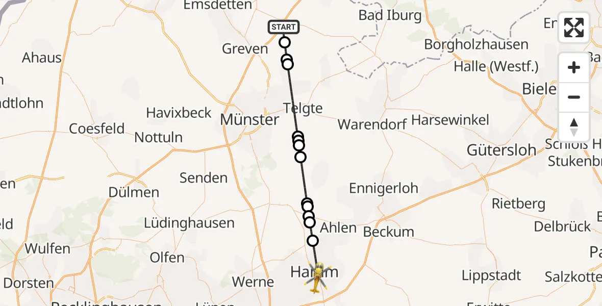 Flugroute Ambulanzhubschrauber Ladbergen - Hamm, 28 Mai 2026, 13:44