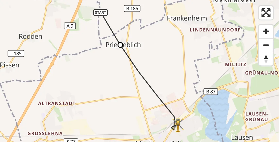 Flugroute Rettungshubschrauber Schkeuditz - Markranstädt, 28 Mai 2026, 13:46