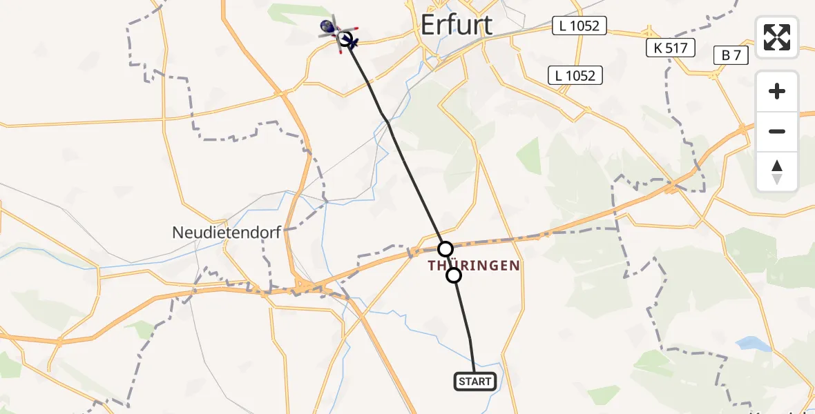 Flugroute Polizeihubschrauber Elxleben - Erfurt-Weimar Flughafen, 28 Mai 2026, 13:46