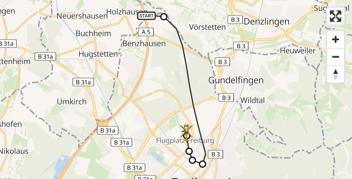 Flugroute Rettungshubschrauber March - Freiburg im Breisgau Flugplatz, 28 Mai 2026, 13:56