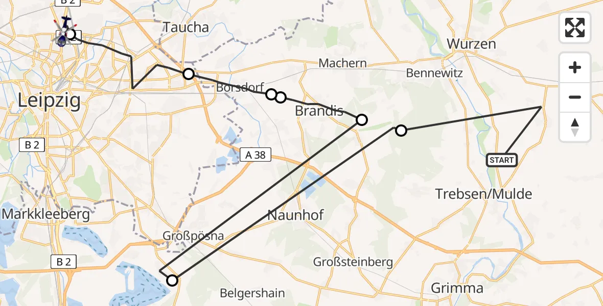 Flugroute Polizeihubschrauber Wurzen - Leipzig Polizeiakademie Hubschrauberlandeplatz, 28 Mai 2026, 14:01