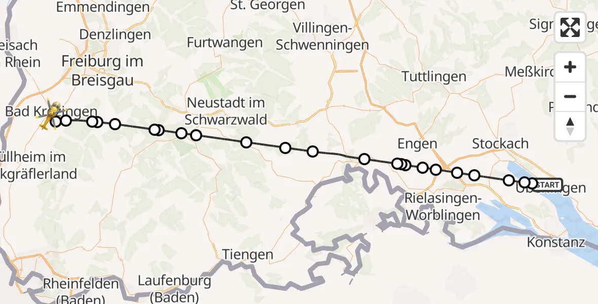 Flugroute Ambulanzhubschrauber Überlingen - Bad Krozingen, 28 Mai 2026, 14:05