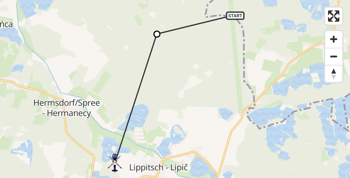 Flugroute Polizeihubschrauber Boxberg/O.L. - Radibor, 28 Mai 2026, 14:05