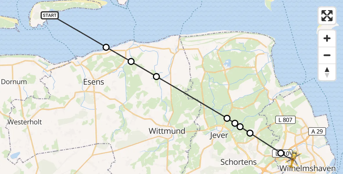 Flugroute Rettungshubschrauber Noordzee - Wilhelmshaven, 28 Mai 2026, 14:07