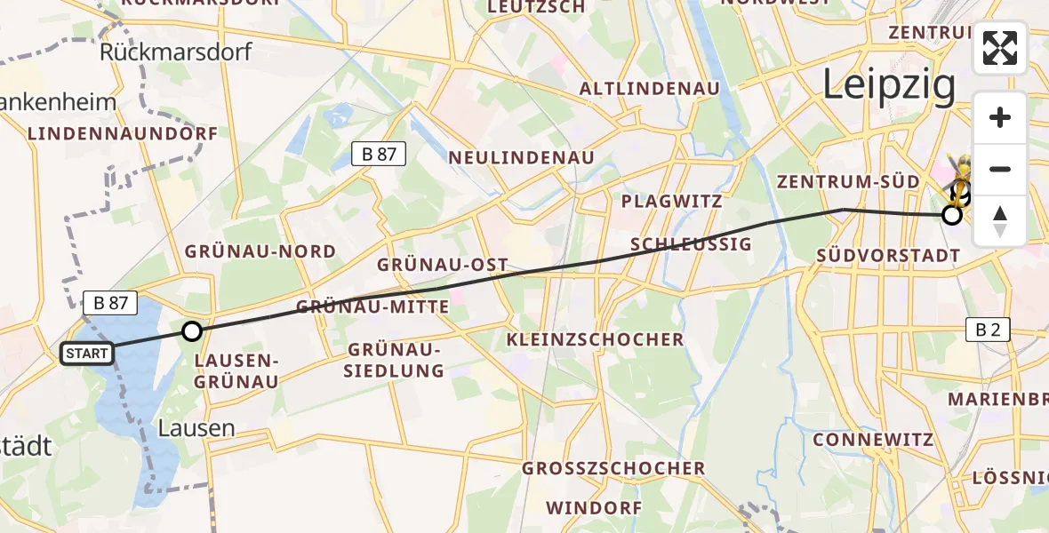 Flugroute Rettungshubschrauber Markranstädt - Leipzig University Hospital Heliport 1, 28 Mai 2026, 14:23