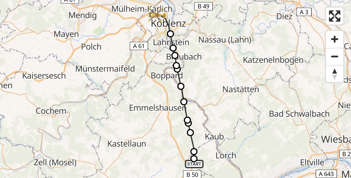 Flugroute Rettungshubschrauber Erbach - Koblenz, 28 Mai 2026, 14:28