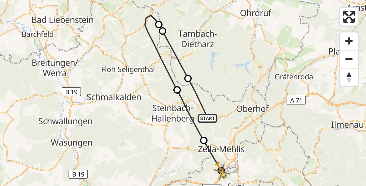 Flugroute Rettungshubschrauber Steinbach-Hallenberg - Suhl, 28 Mai 2026, 14:29