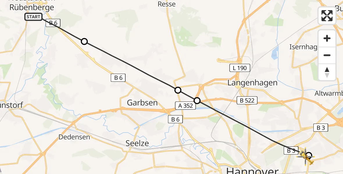 Flugroute Rettungshubschrauber Neustadt am Rübenberge - Hannover Luftrettung Hubschrauberlandeplatz (Christoph 4), 28 Mai 2026, 14:47
