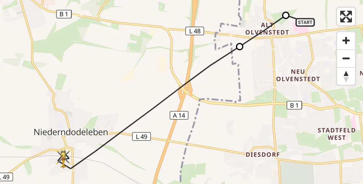 Flugroute Rettungshubschrauber Magdeburg Hospital - Hohe Börde, 28 Mai 2026, 14:52