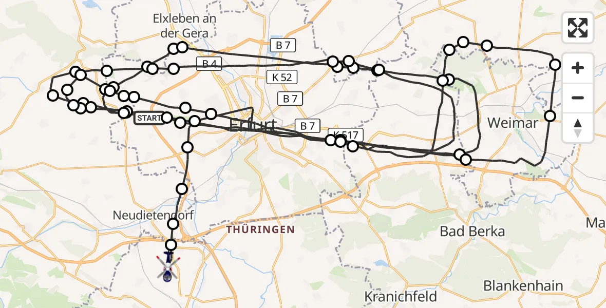 Flugroute Polizeihubschrauber Erfurt - Amt Wachsenburg, 28 Mai 2026, 15:09