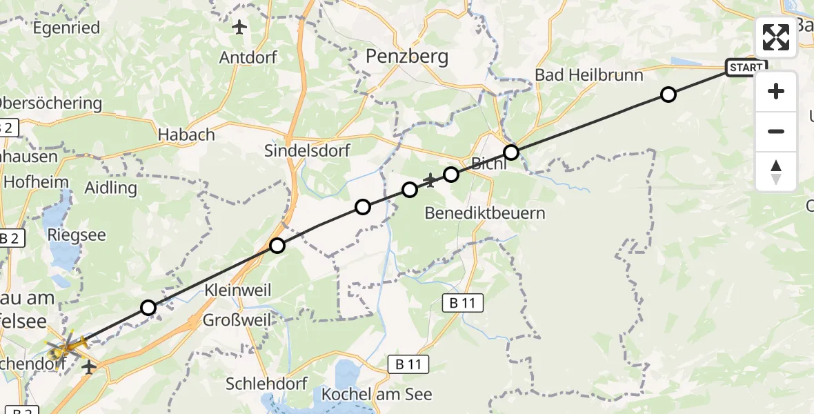 Flugroute Rettungshubschrauber Wackersberg - Murnau a.Staffelsee, 28 Mai 2026, 15:11