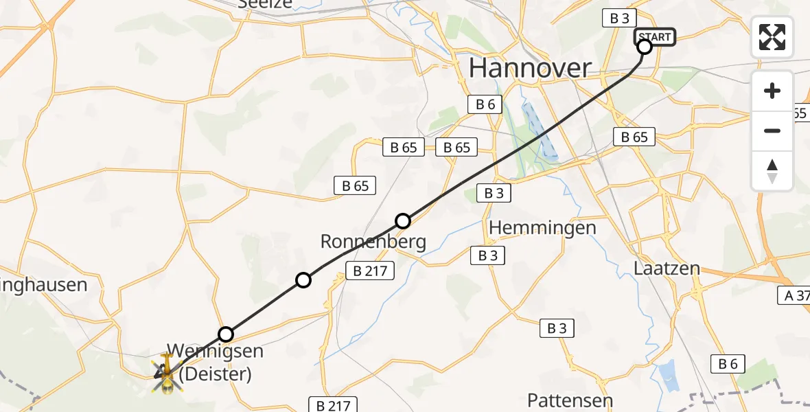 Flugroute Rettungshubschrauber Hannover Luftrettung Hubschrauberlandeplatz (Christoph 4) - Wennigsen (Deister), 28 Mai 2026, 15:18