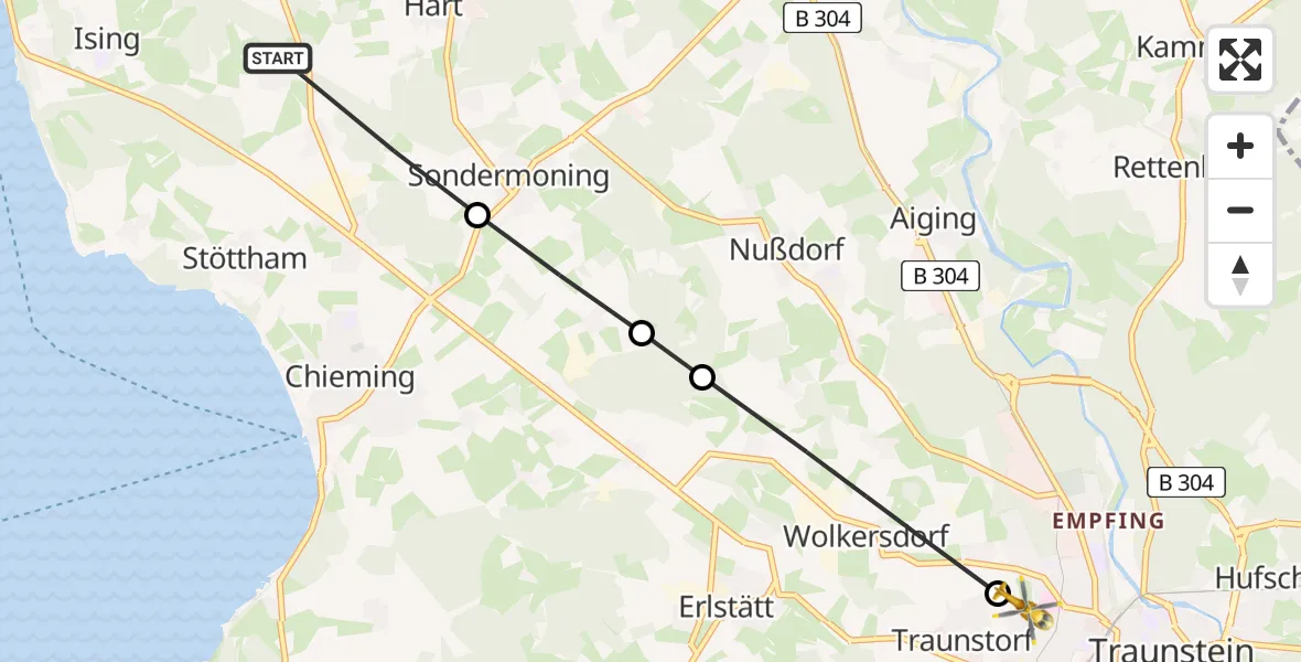 Flugroute Rettungshubschrauber Chieming - Traunstein Hospital, 28 Mai 2026, 15:23