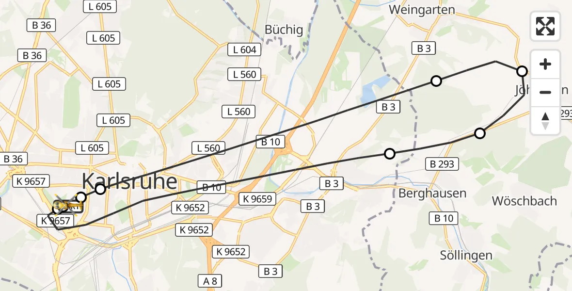 Flugroute Rettungshubschrauber Sankt Vincentius Hospital - Sankt Vincentius Hospital, 28 Mai 2026, 15:30