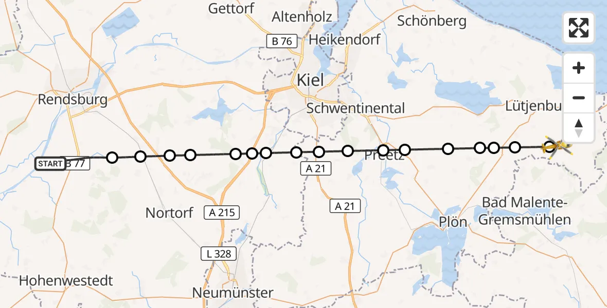 Flugroute Ambulanzhubschrauber Jevenstedt - Högsdorf, 28 Mai 2026, 15:32