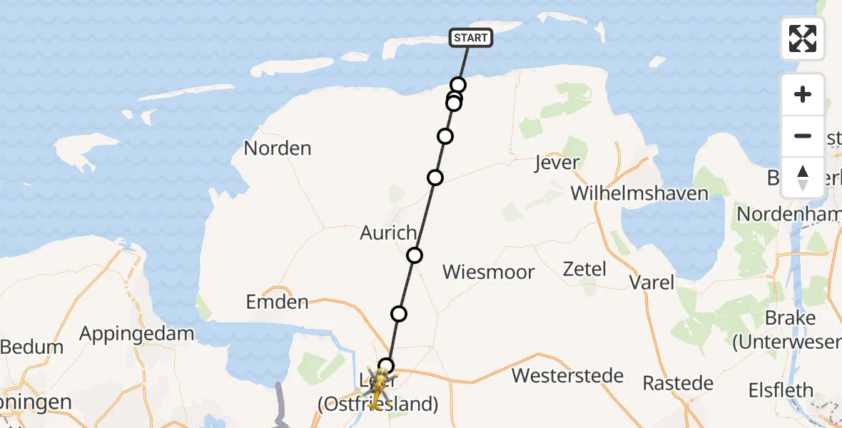 Flugroute Ambulanzhubschrauber Noordzee - Leer (Ostfriesland), 28 Mai 2026, 15:36