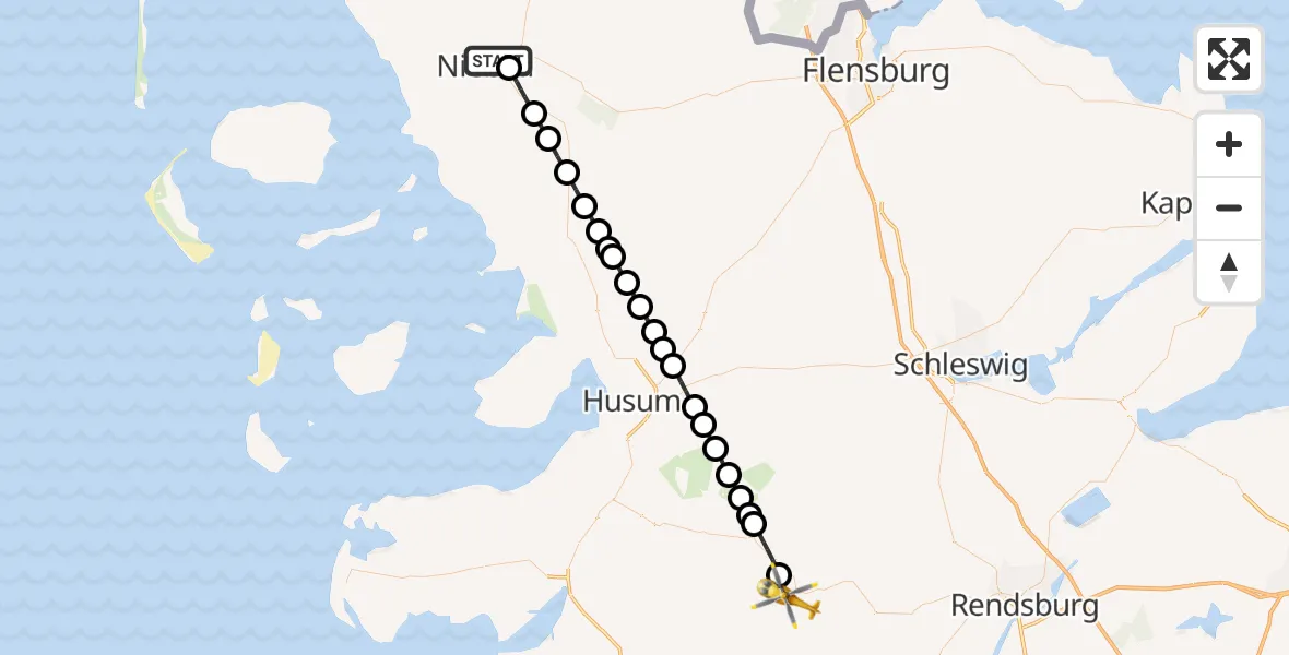 Flugroute Rettungshubschrauber Niebüll - Erfde, 28 Mai 2026, 15:37