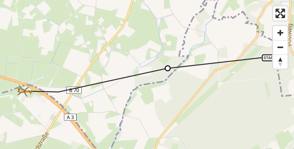 Flugroute Rettungshubschrauber Hünxe - Wesel, 28 Mai 2026, 15:40