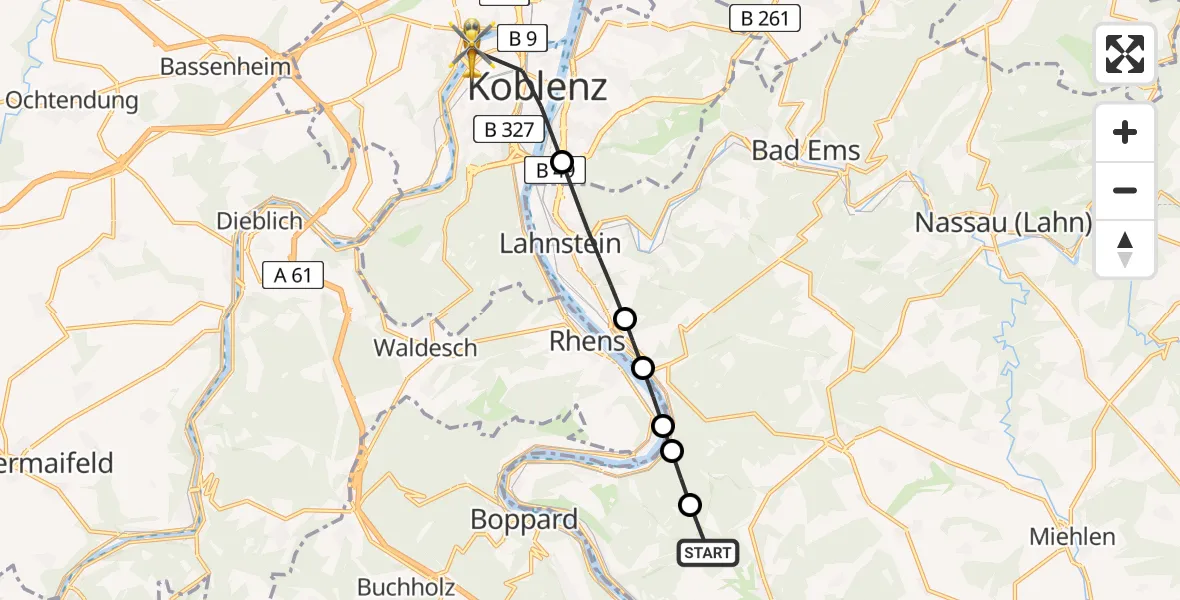 Flugroute Rettungshubschrauber Kamp-Bornhofen - Koblenz, 28 Mai 2026, 15:42