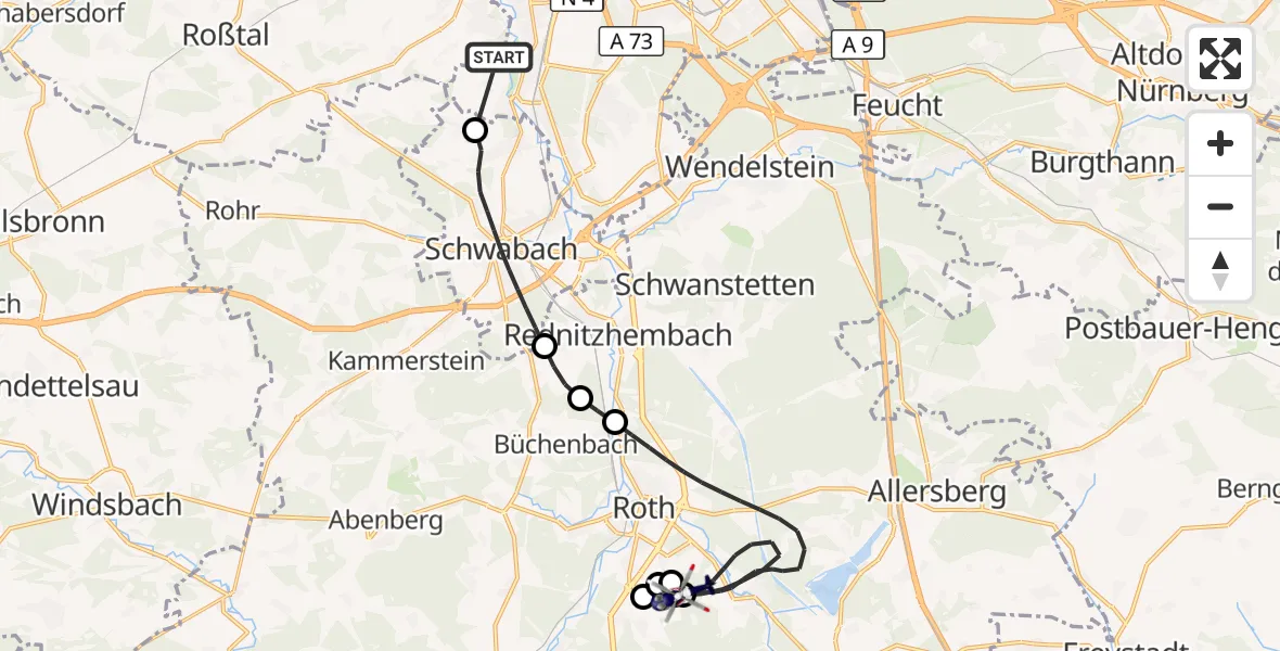 Flugroute Polizeihubschrauber Nürnberg - Roth, 28 Mai 2026, 15:45