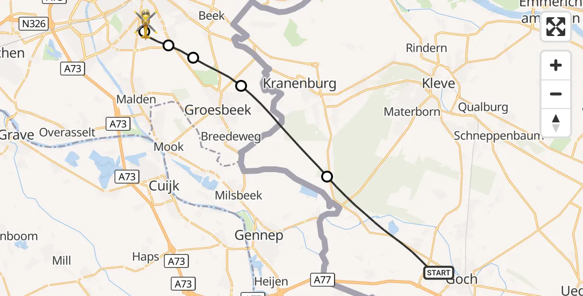 Flugroute Rettungshubschrauber Goch - Radboud University Medical Center Heliport, 28 Mai 2026, 15:49
