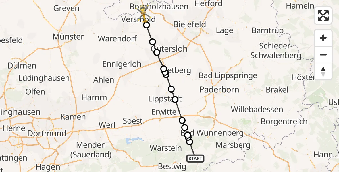 Flugroute Rettungshubschrauber Brilon - Versmold, 28 Mai 2026, 15:50