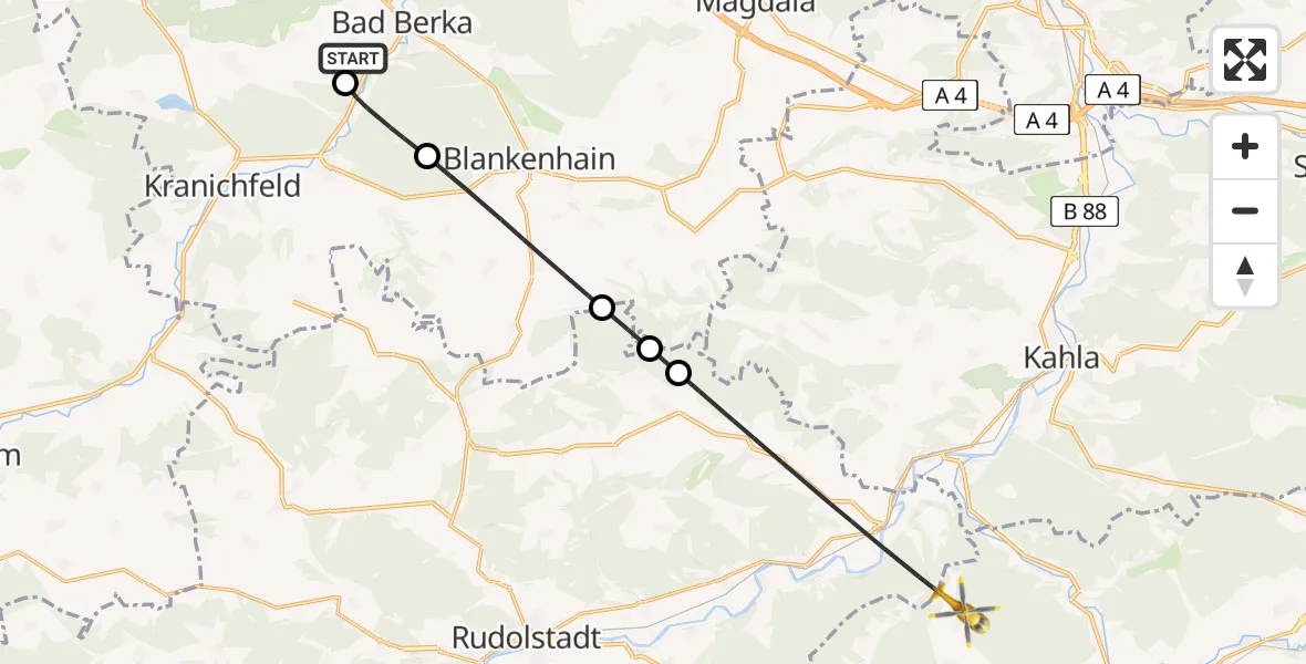 Flugroute Ambulanzhubschrauber Bad Berka Central Hospital - Krölpa, 28 Mai 2026, 15:51