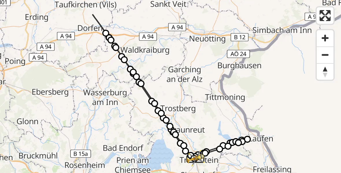 Flugroute Rettungshubschrauber Traunstein Hospital - Traunstein Hospital, 28 Mai 2026, 15:52