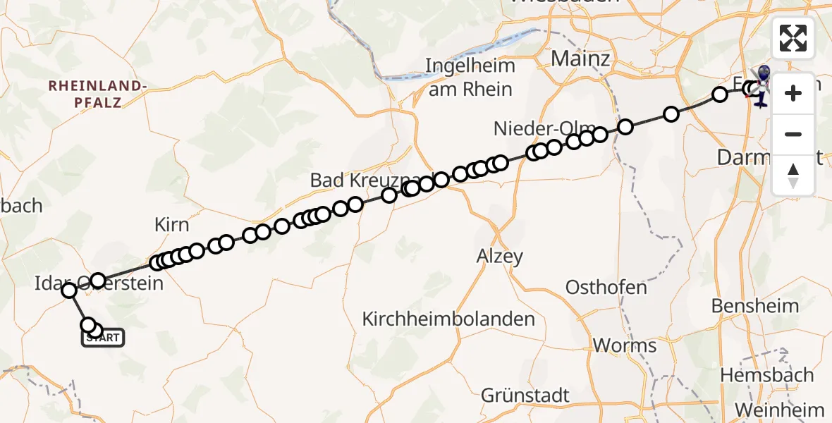 Flugroute Polizeihubschrauber Baumholder - Flughafen Frankfurt-Egelsbach, 28 Mai 2026, 15:53
