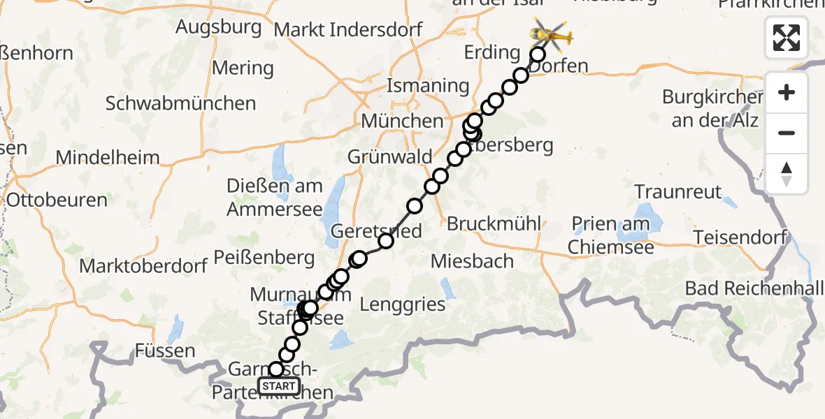 Flugroute Rettungshubschrauber Garmisch-Partenkirchen - Taufkirchen (Vils), 28 Mai 2026, 15:54