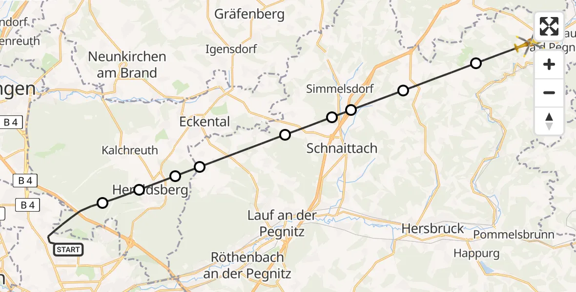 Flugroute Ambulanzhubschrauber Flughafen Nuremberg - Velden, 28 Mai 2026, 16:07