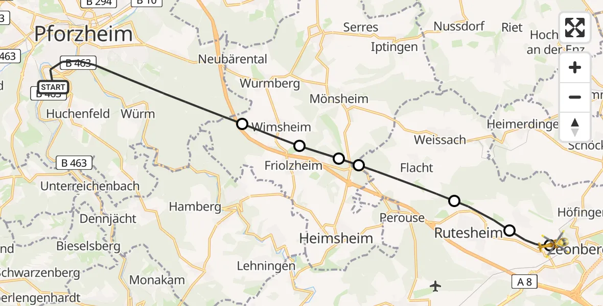 Flugroute Rettungshubschrauber Pforzheim - Leonberg Hospital, 28 Mai 2026, 16:08