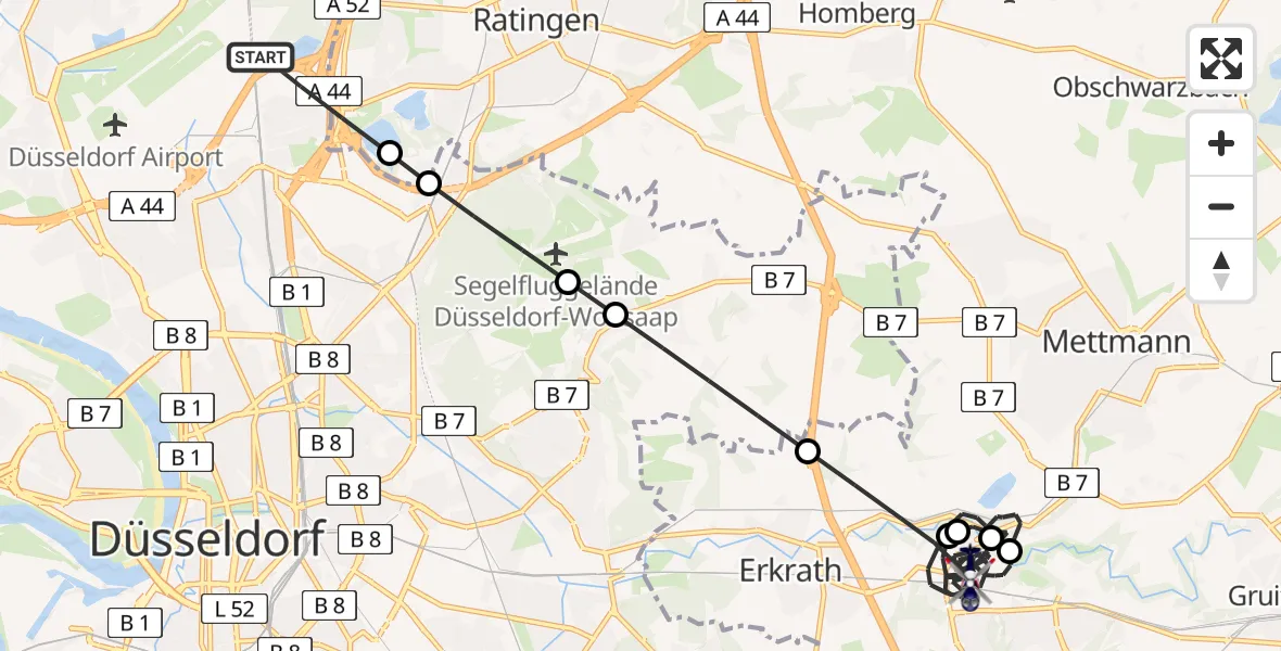Flugroute Polizeihubschrauber Düsseldorf Flughafen - Erkrath, 28 Mai 2026, 16:16