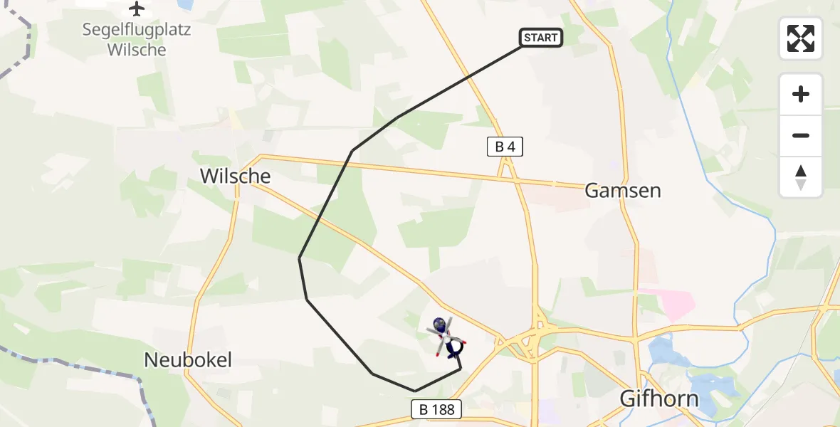Flugroute Polizeihubschrauber Gifhorn - Gifhorn Bundespolizei Hubschrauberlandeplatz, 28 Mai 2026, 16:27