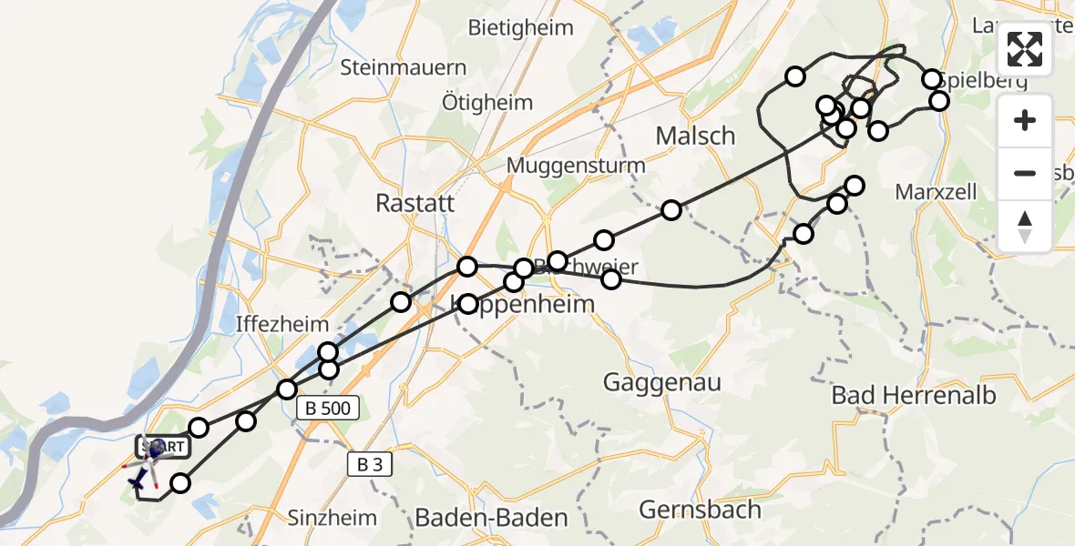 Flugroute Polizeihubschrauber Karlsruhe Baden-Baden Flughafen - Karlsruhe Baden-Baden Flughafen, 28 Mai 2026, 16:27
