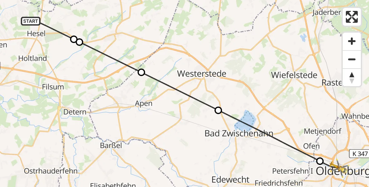 Flugroute Rettungshubschrauber Hesel - Oldenburg (Oldb), 28 Mai 2026, 16:28